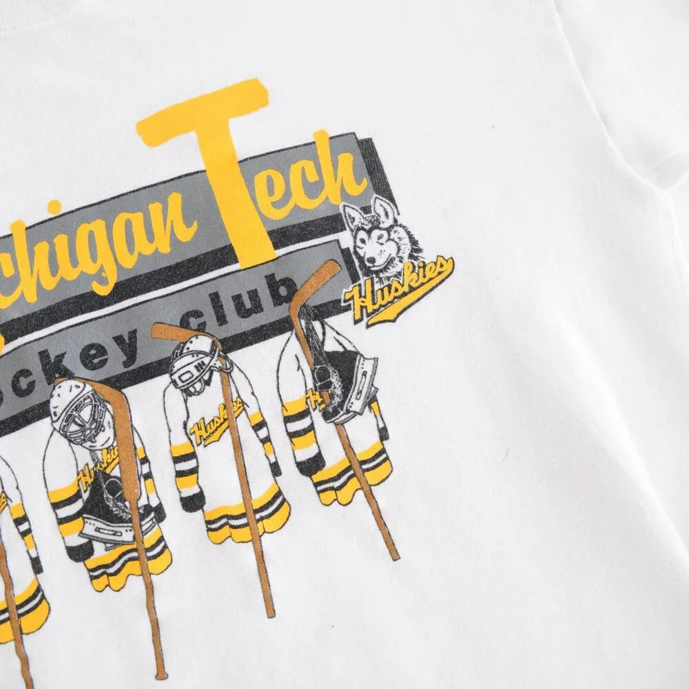 VTG 90S Spa Sportswear MI Tech Hockey Huskies White And Yellow Crew Neck Sweater - Picture 11 of 11